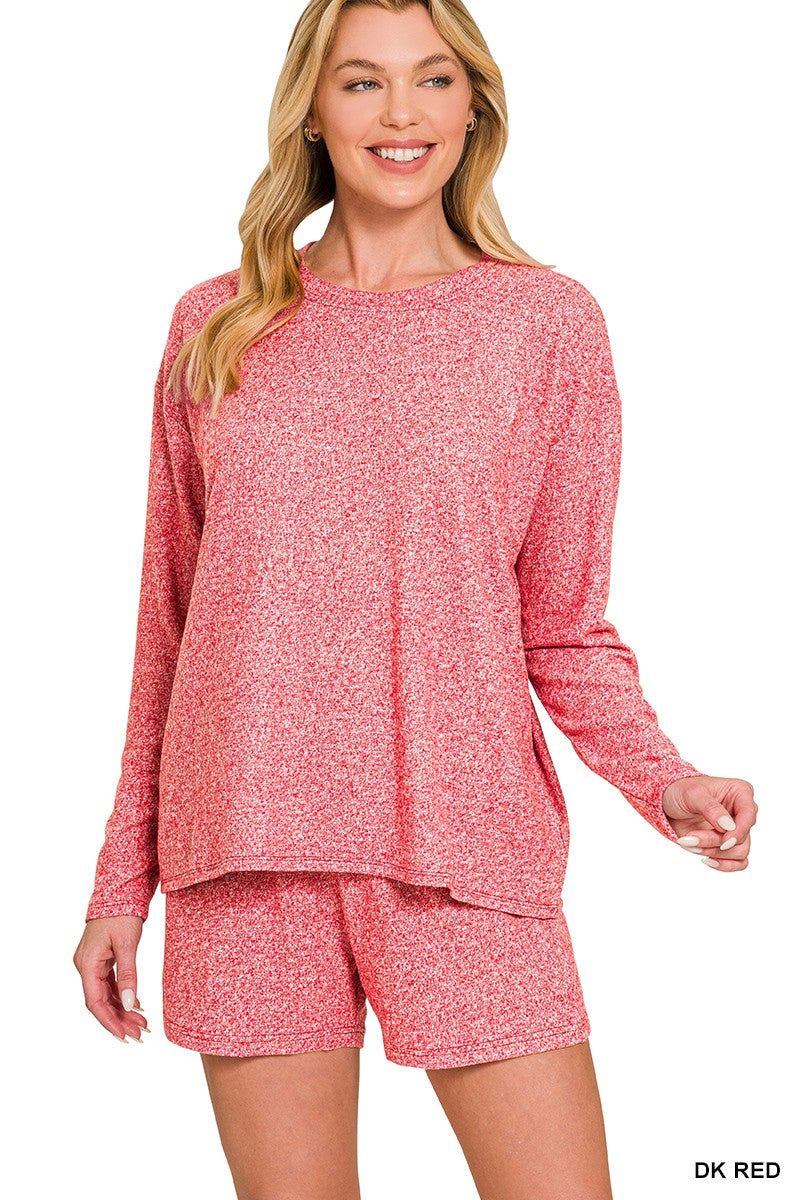 Soft Melange Long Sleeve Tee and Shorts Set