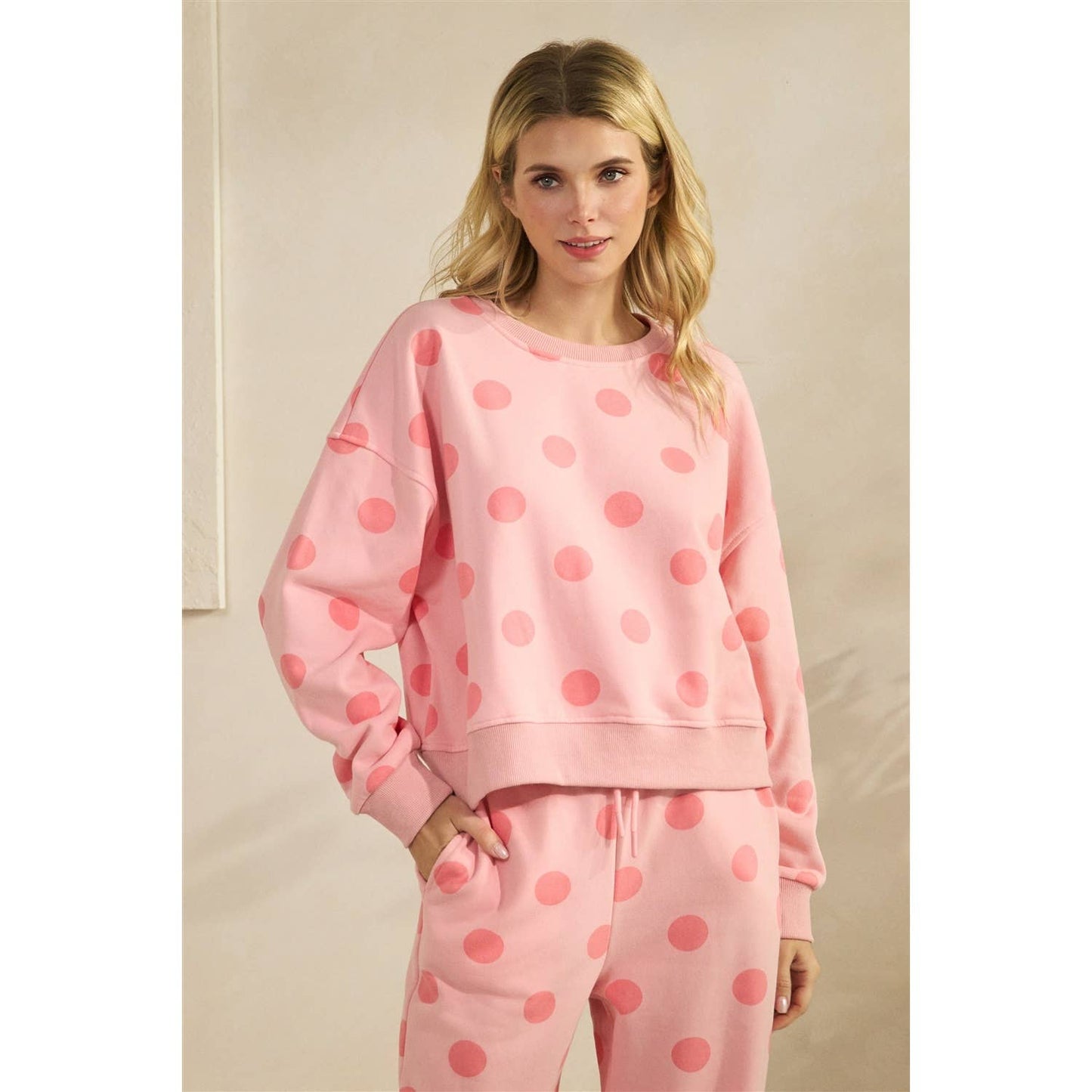 Polka Dot Crew Neck Sweatshirt