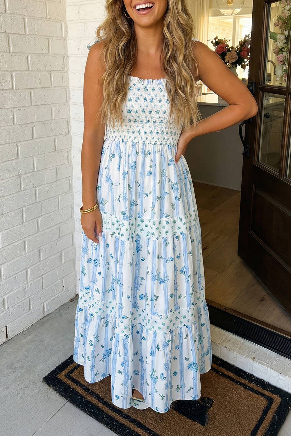 Floral Smocked A-Lined Maxi Dress