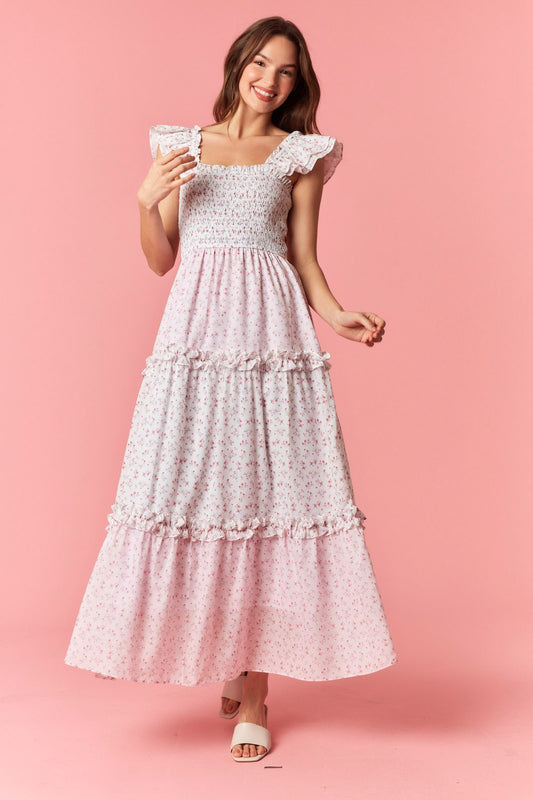 Ditsy Floral Smocked Top Tiered Maxi Dress