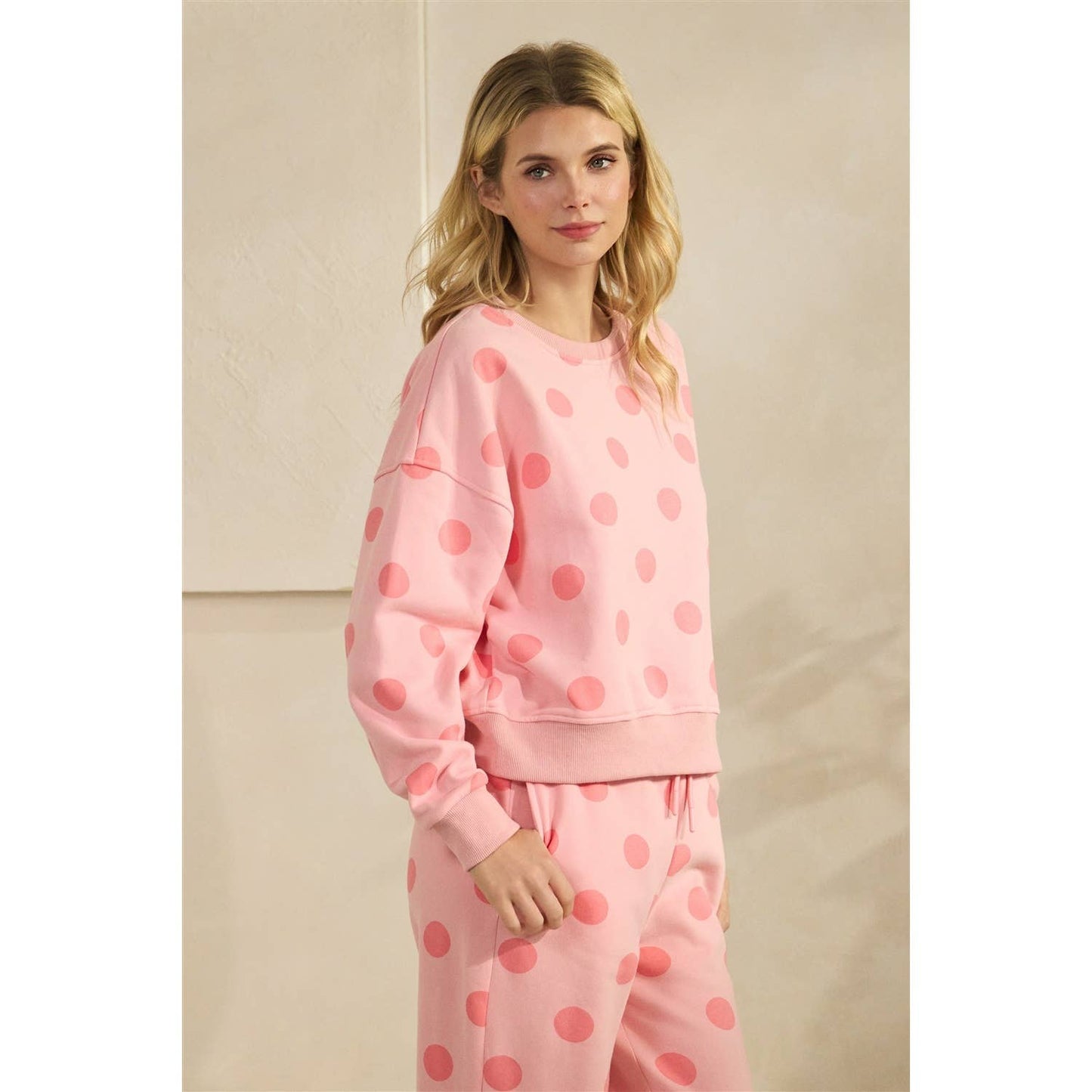 Polka Dot Crew Neck Sweatshirt