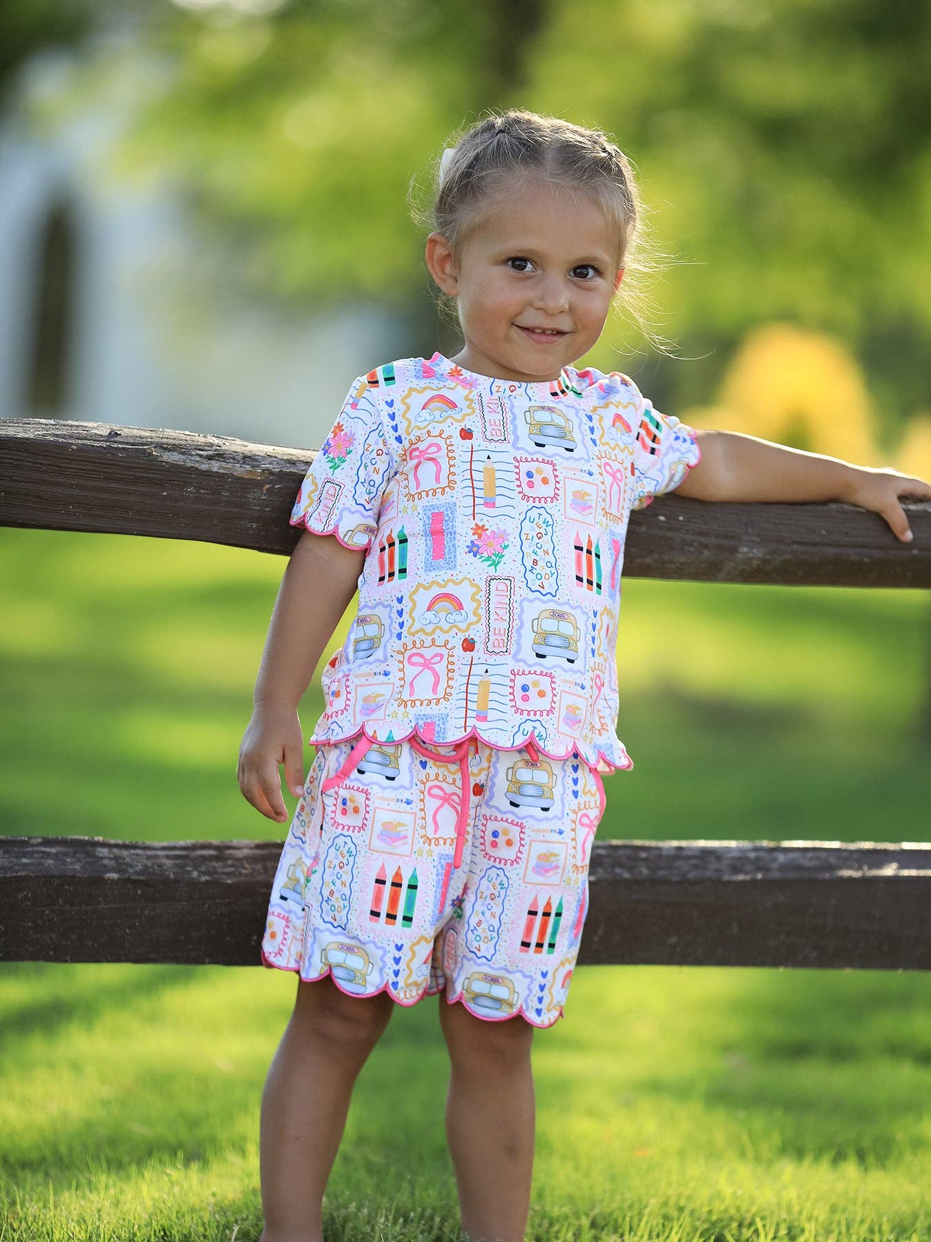 Girls Back to School Print Short Set