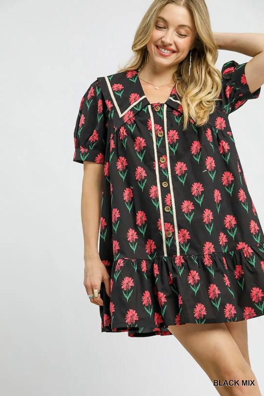 Floral Puff Sleeve Mini Dress