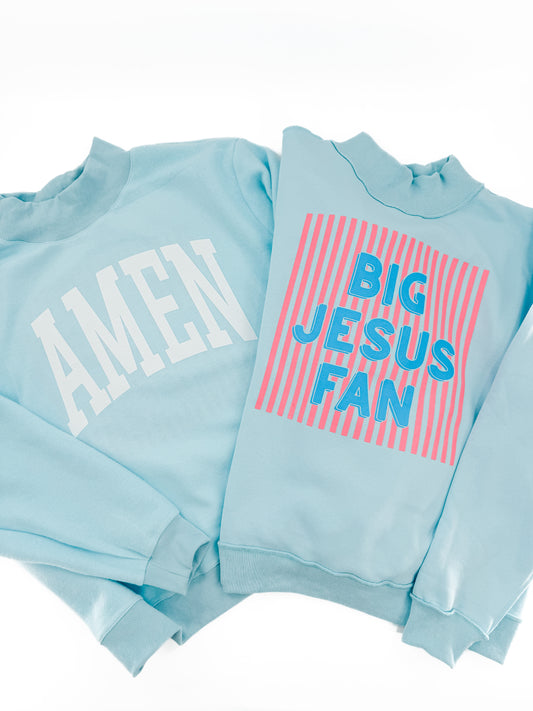 Big Jesus Fan & AMEN Reversible Mock Neck Sweatshirt