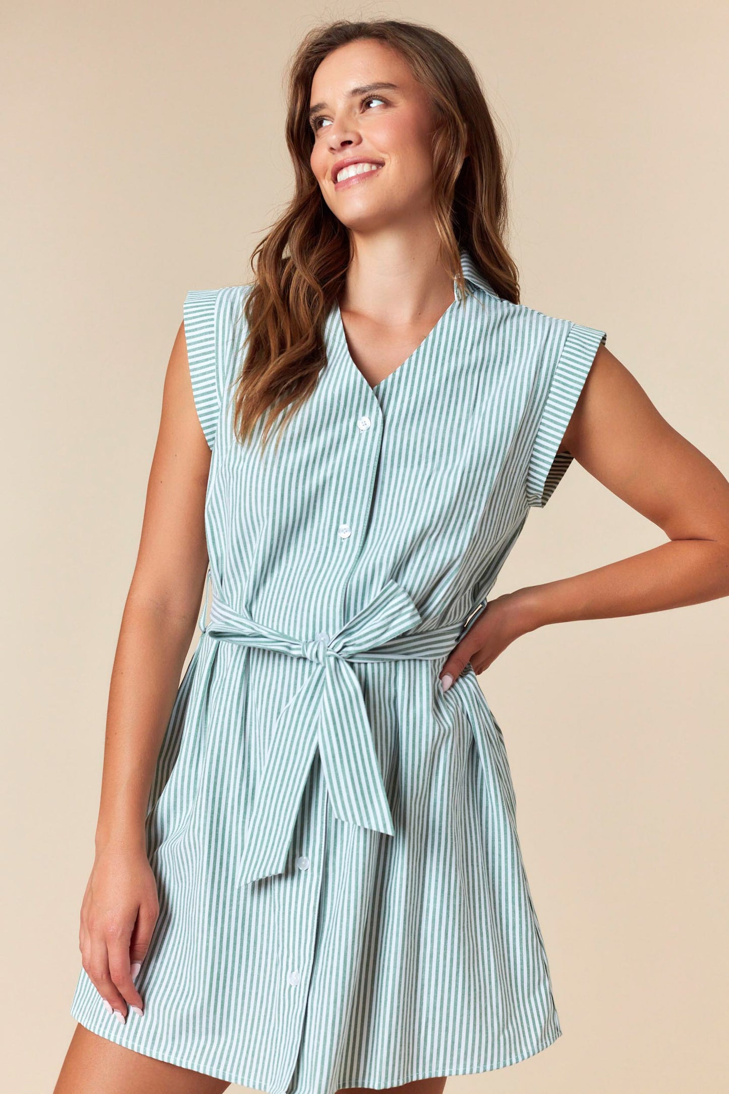 Striped Dolman Button Up Dress