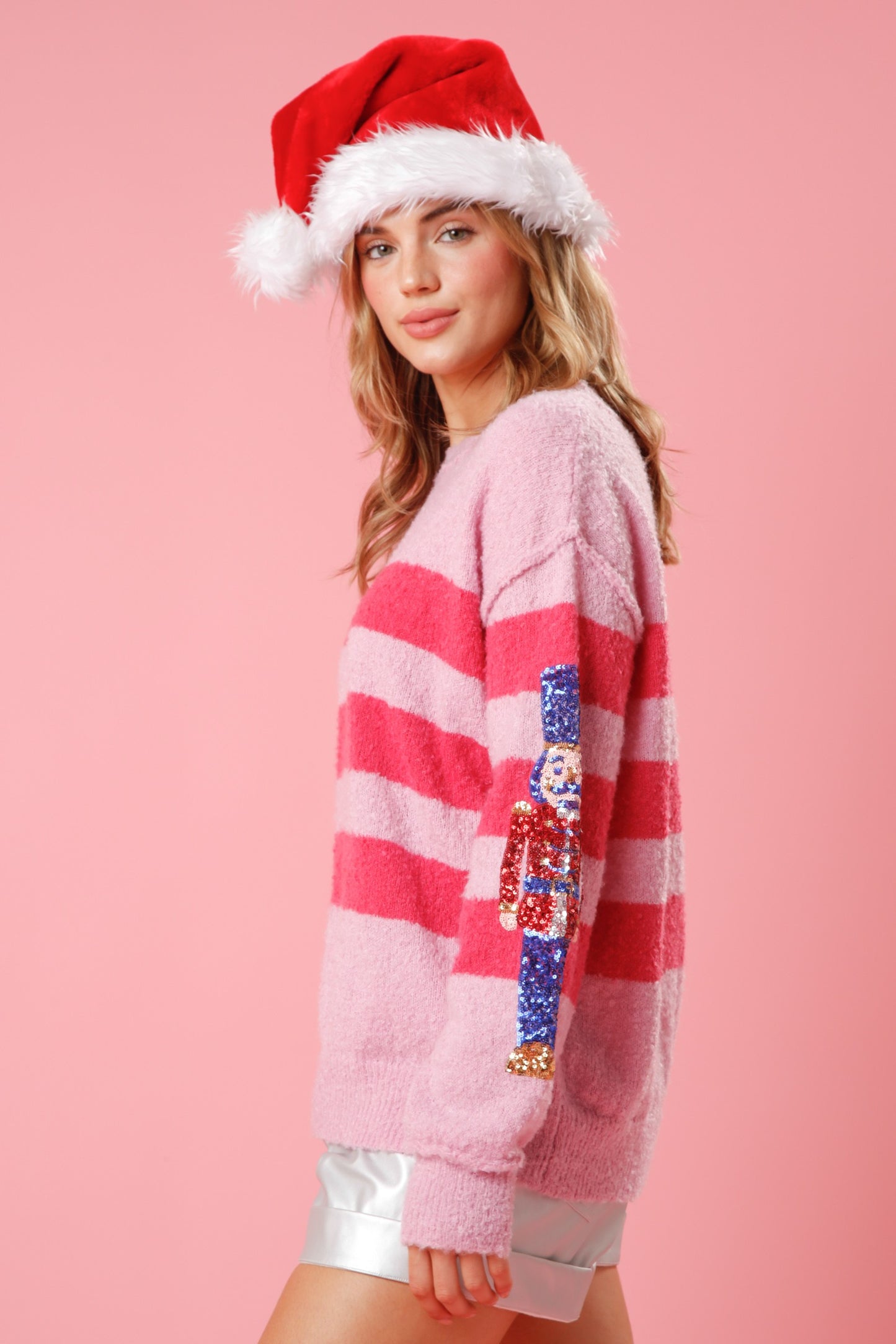 Sequin Nutcracker Striped Sweater