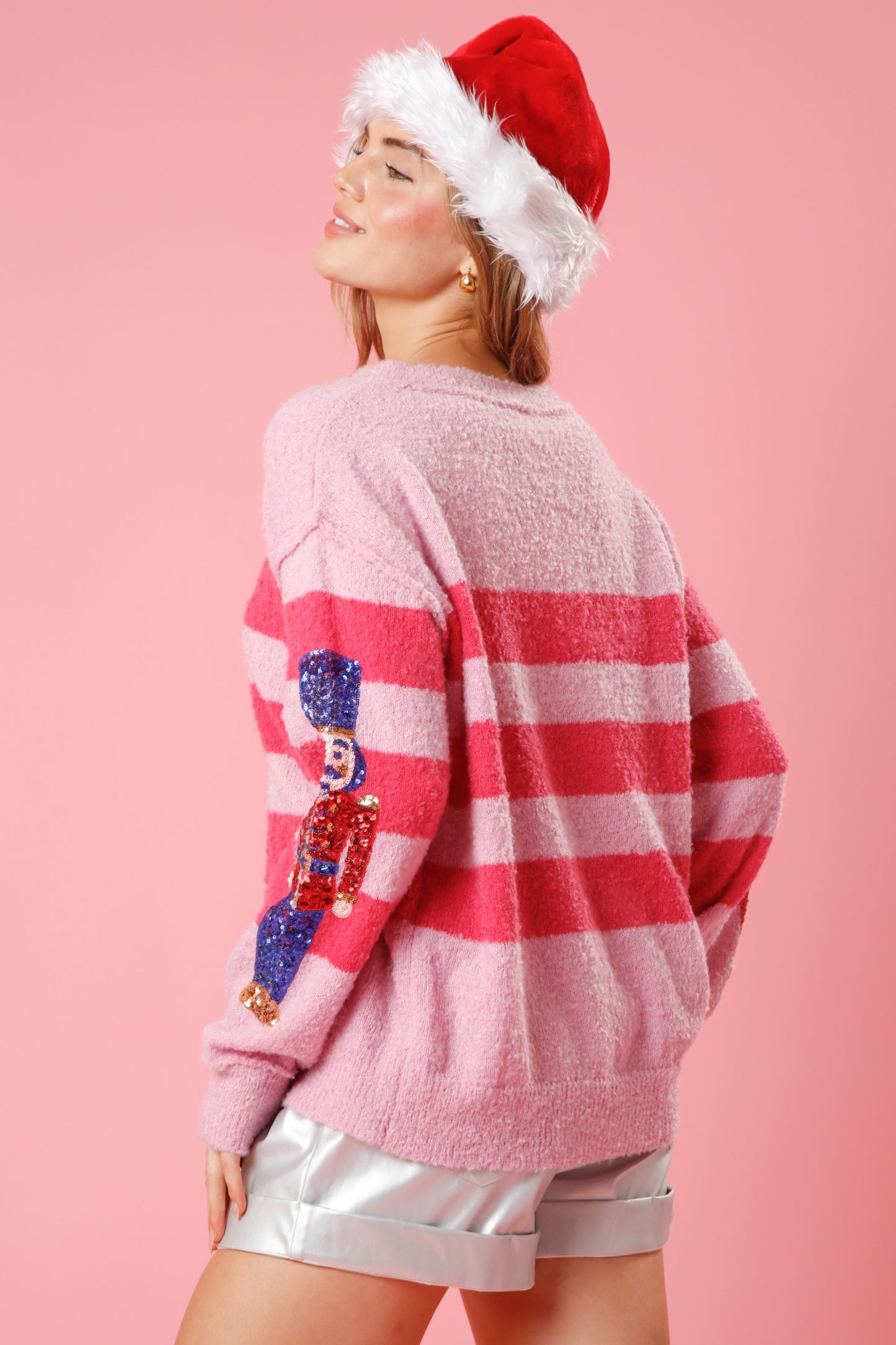 Sequin Nutcracker Striped Sweater