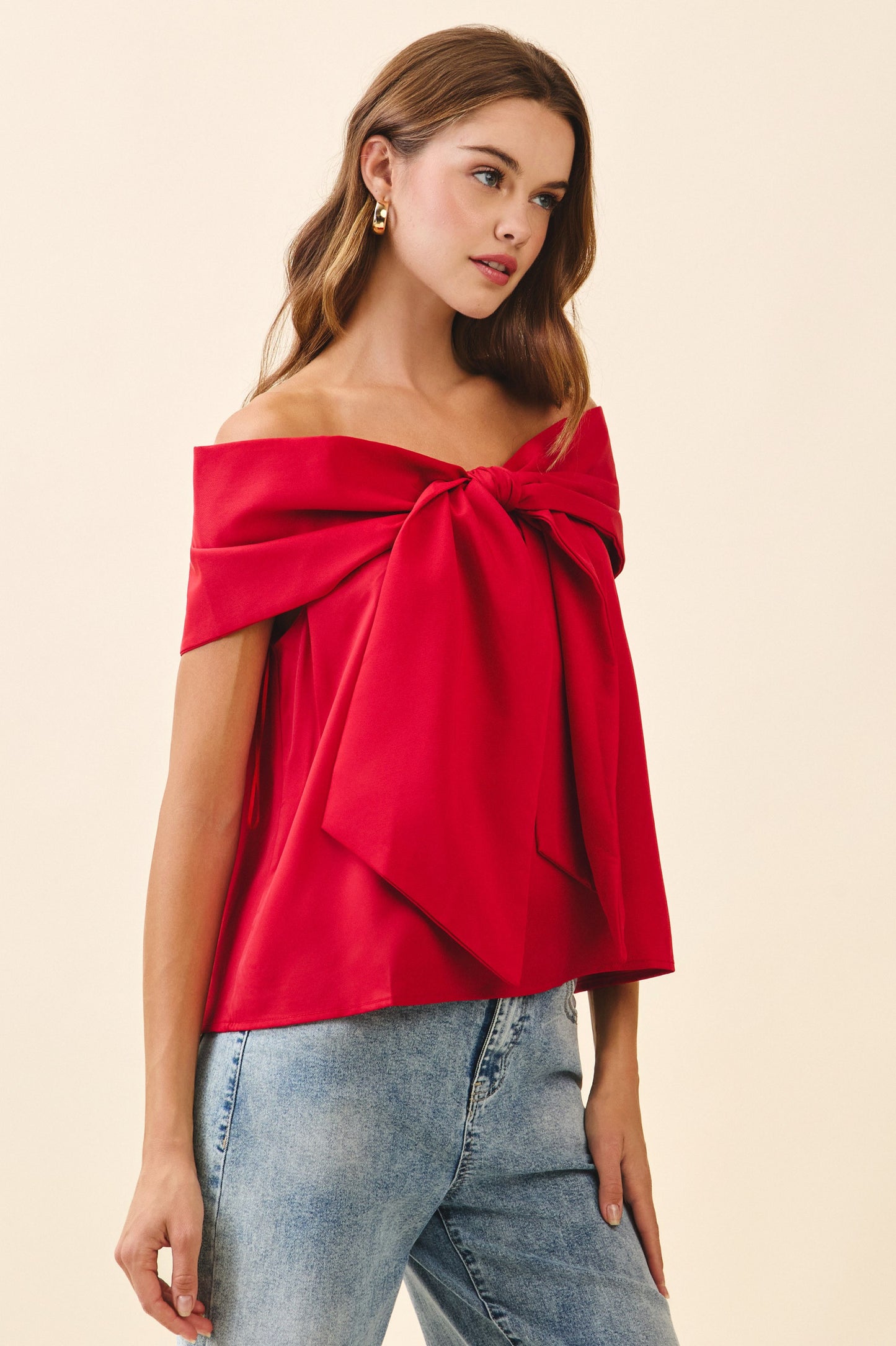 Bow Accented Off The Shoulder Top
