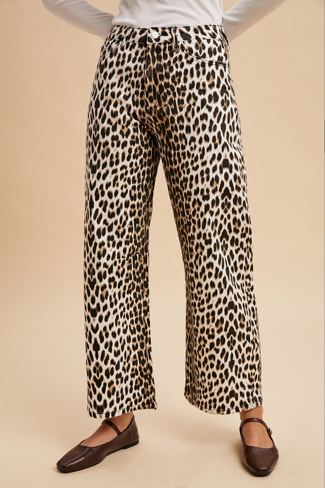 Stretch Leopard Animal Printed Barrel Leg Jean