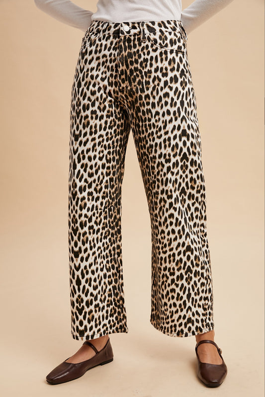 Stretch Leopard Animal Printed Barrel Leg Jean