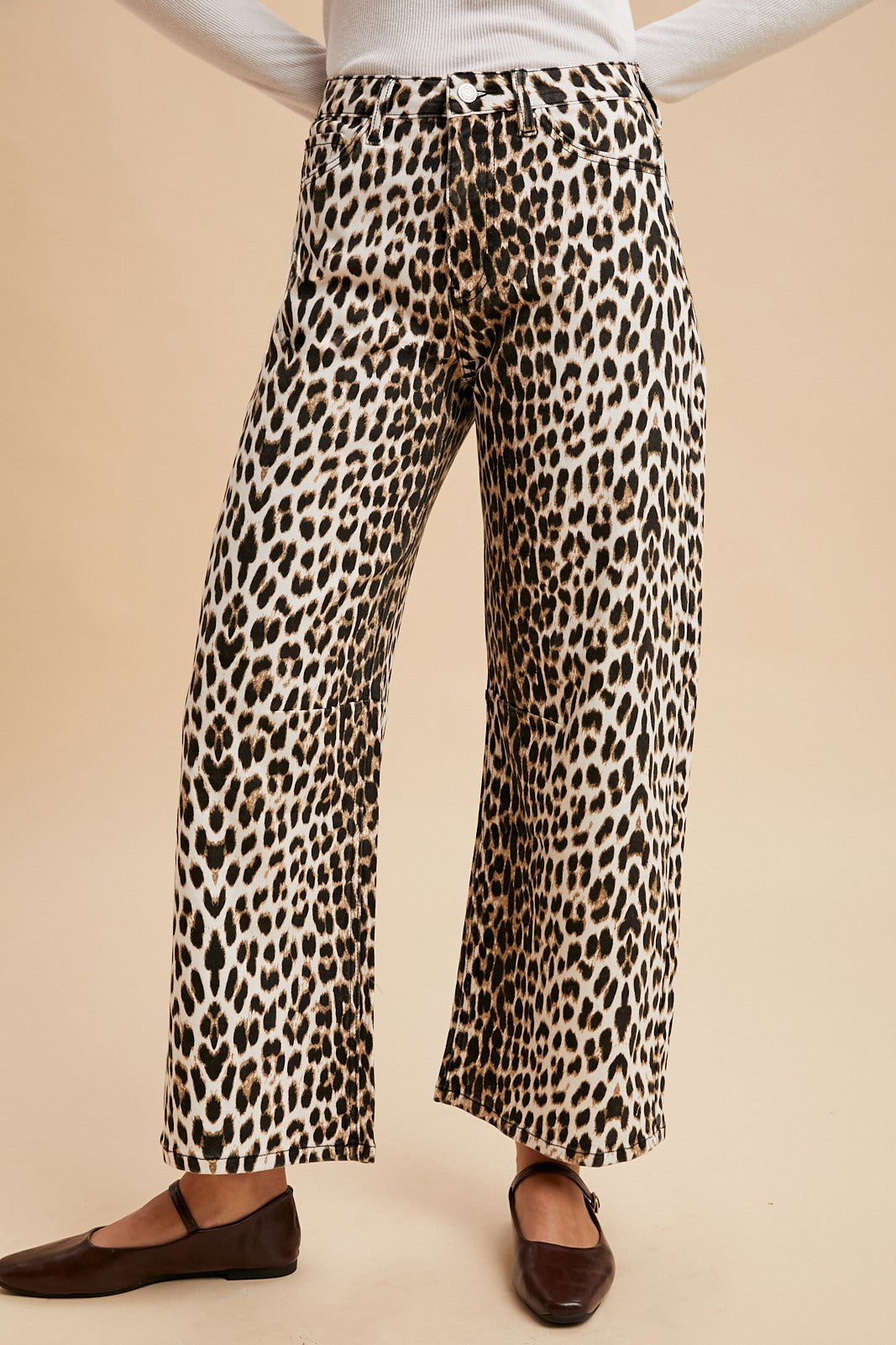 Stretch Leopard Animal Printed Barrel Leg Jean