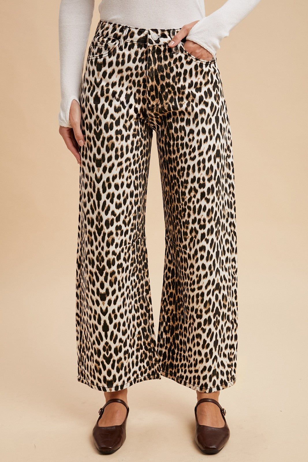 Stretch Leopard Animal Printed Barrel Leg Jean