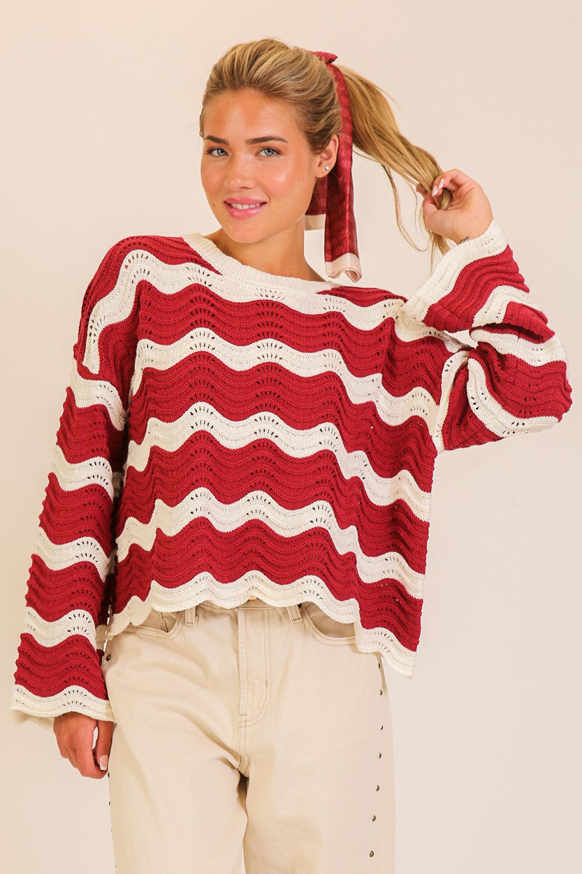 Wavy Textured Knit Sweater