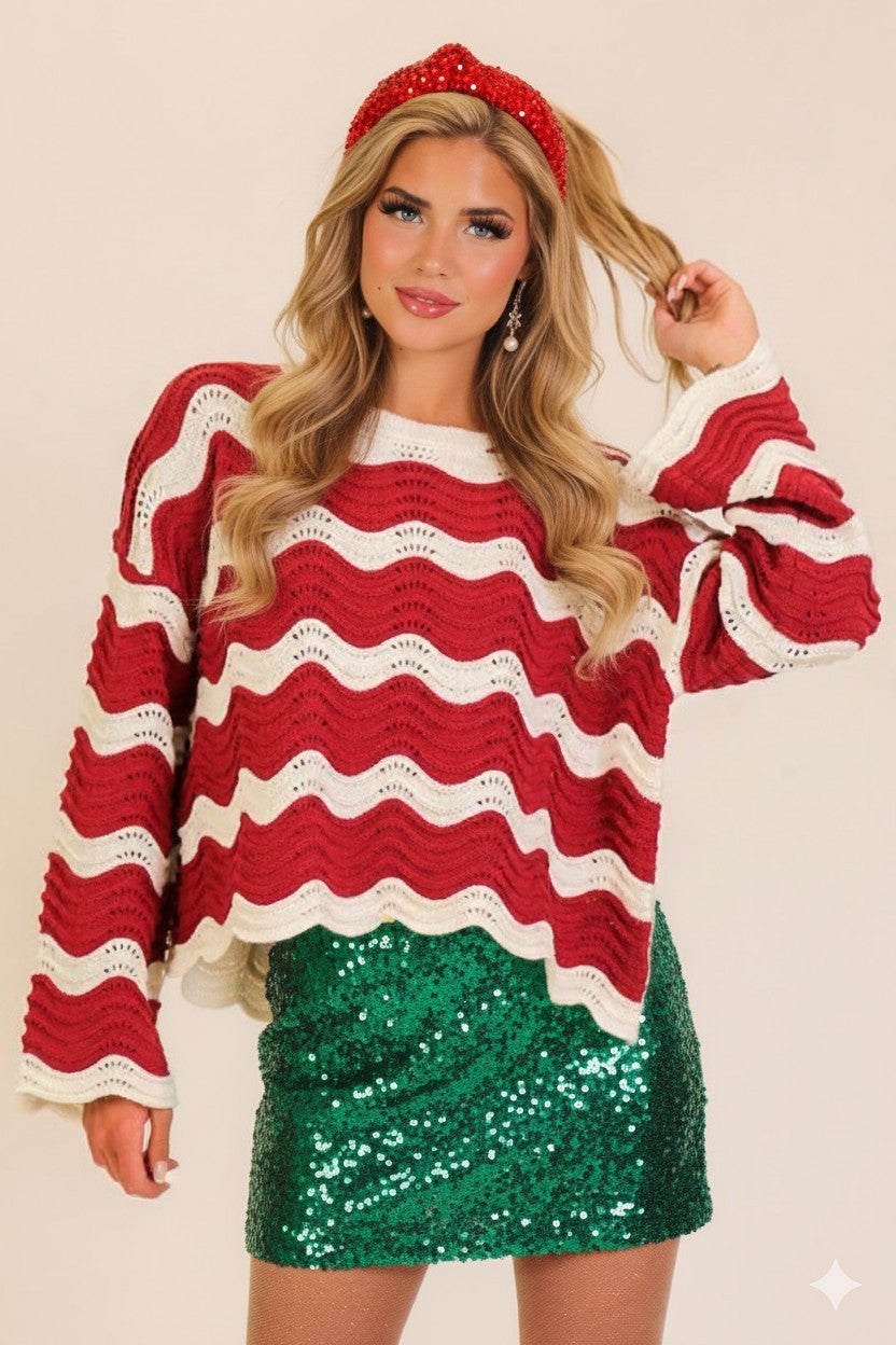 Wavy Textured Knit Sweater