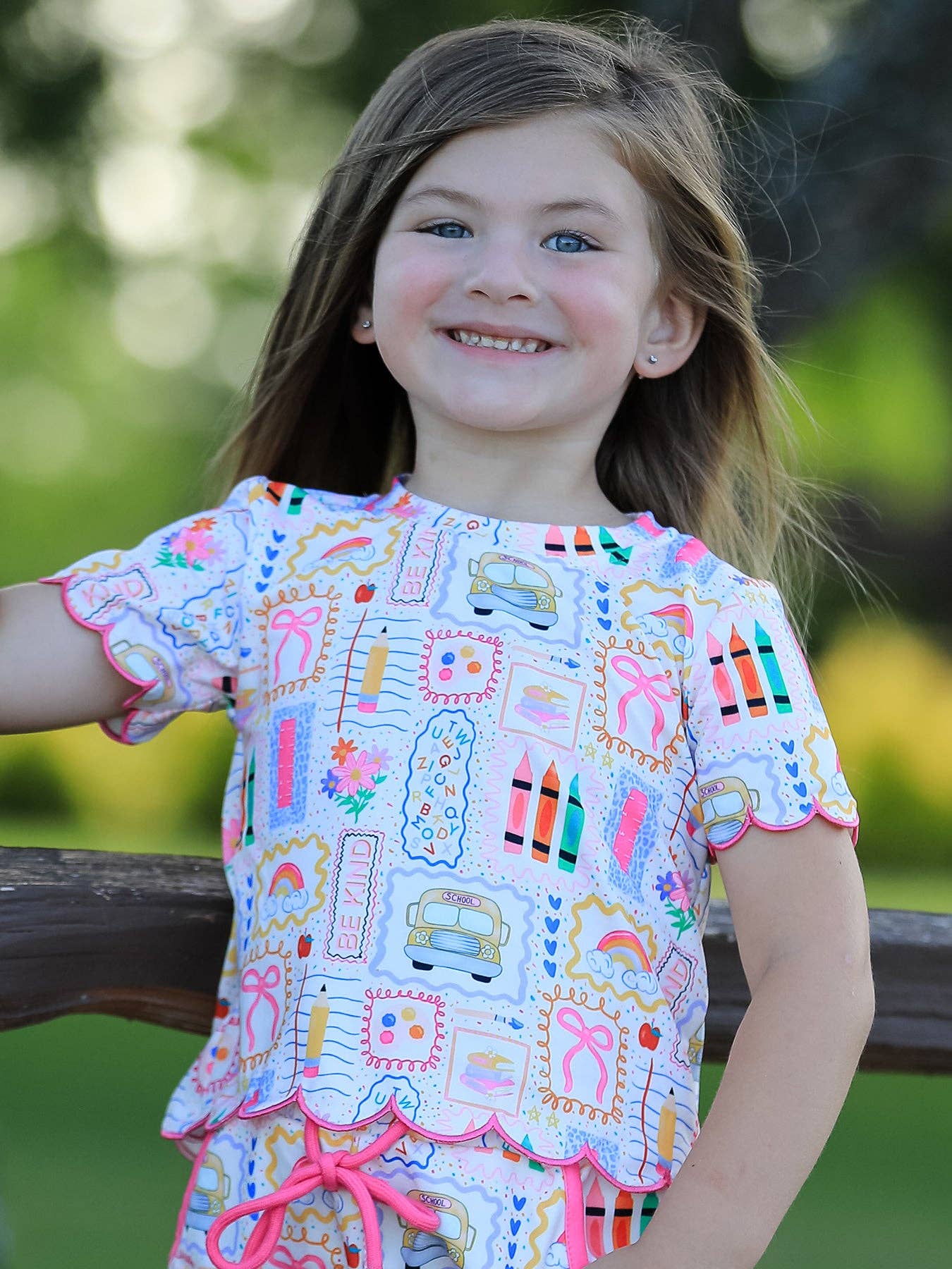 Girls Back to School Print Short Set