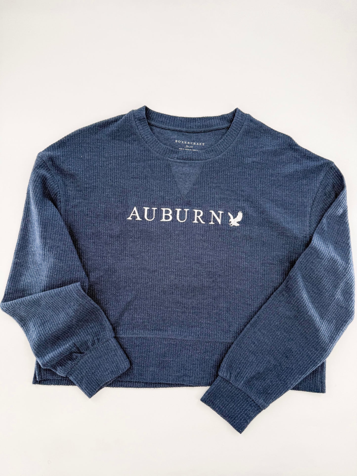 Auburn Embroidered Rib Knit Corded Boxy Crew