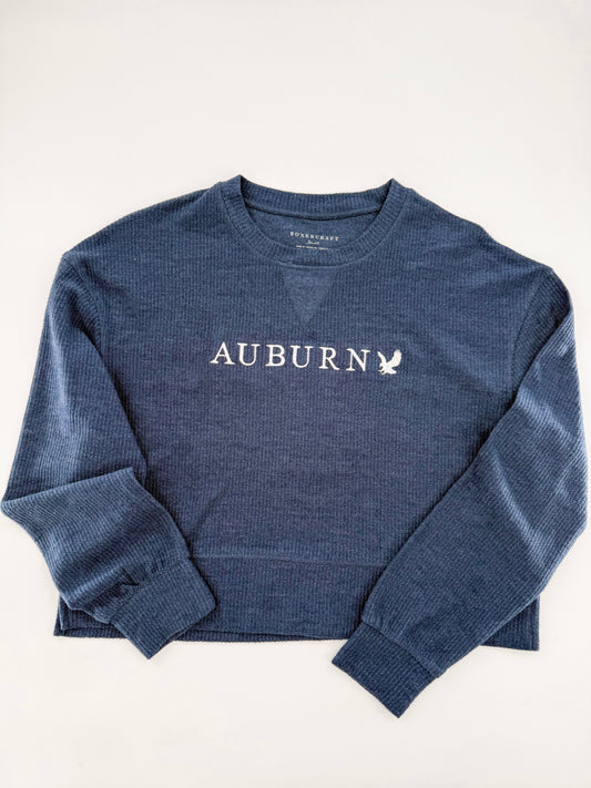Auburn Embroidered Rib Knit Corded Boxy Crew