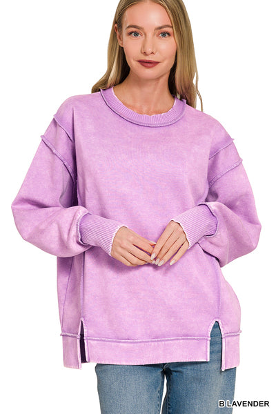 Acid Wash Exposed Seam Fleece Sweatshirt