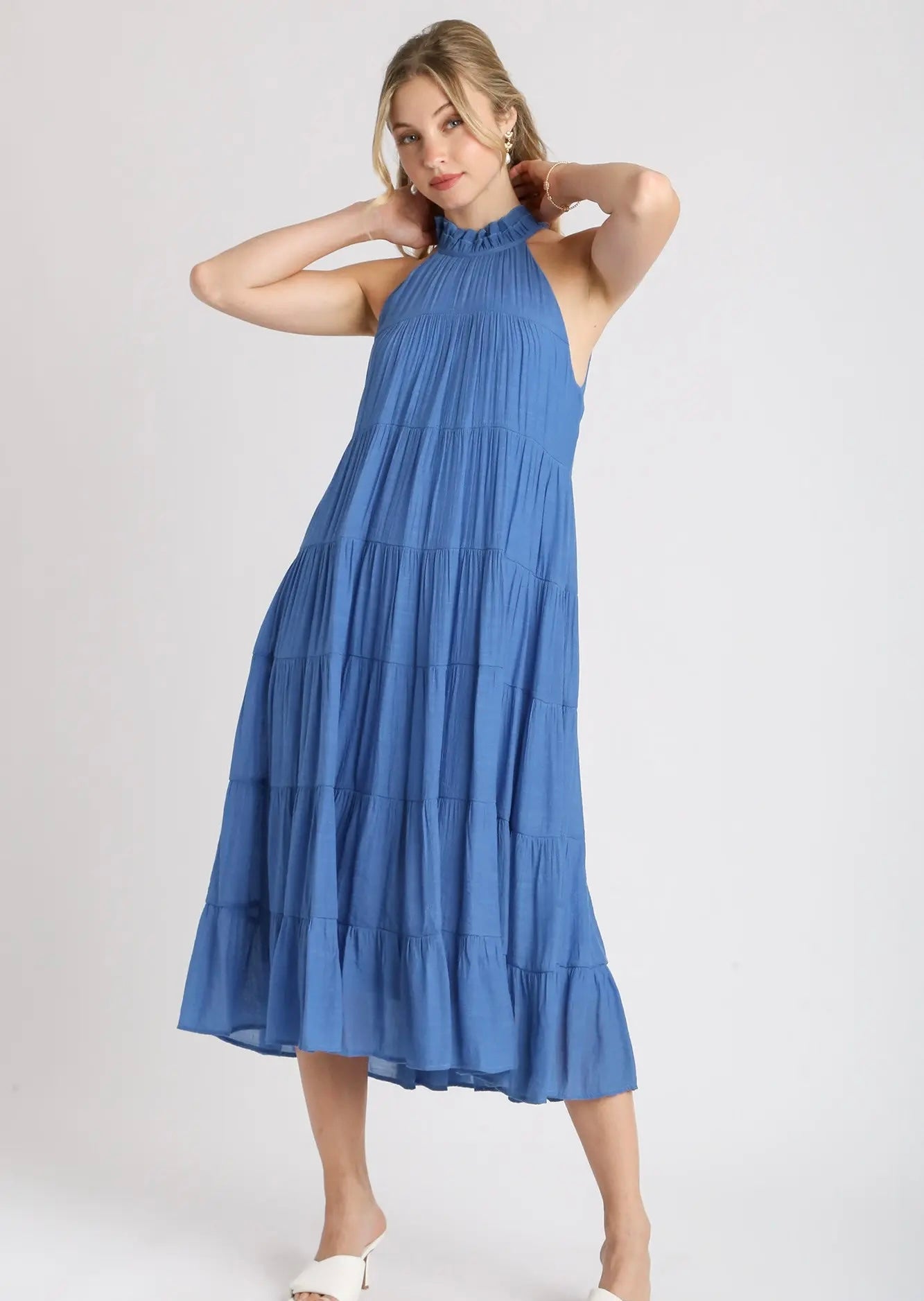 Blue Halter Neck Midi Dress