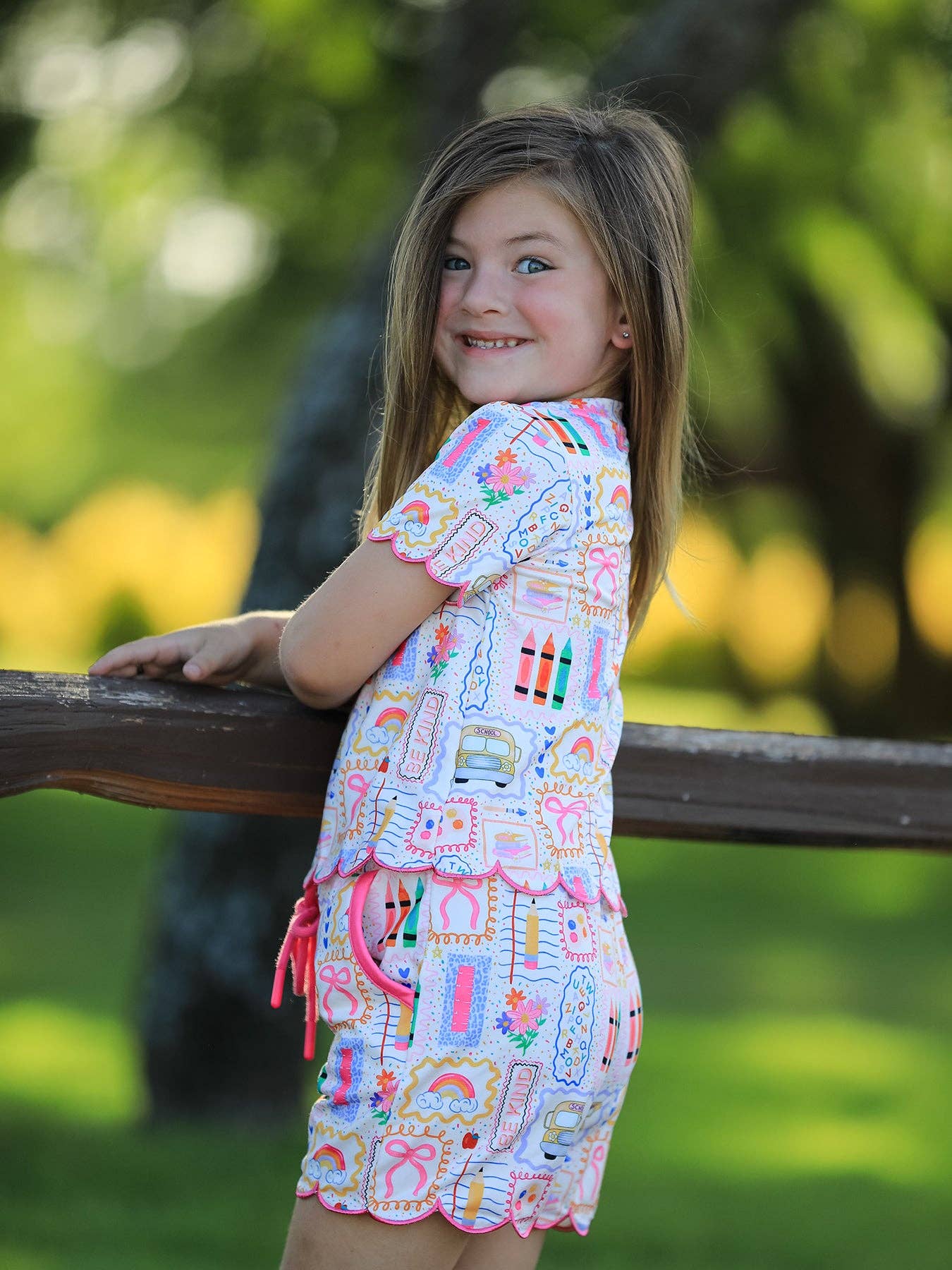 Girls Back to School Print Short Set