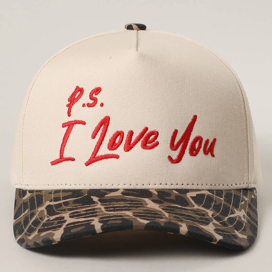 P.S. I Love You Valentine Embroidery Two-Tone Trucker Hat
