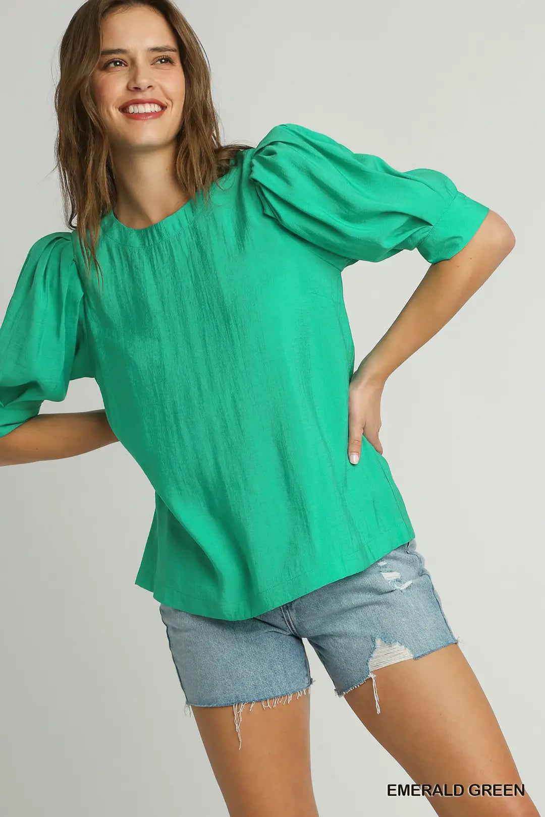 Boxy Cut Top with Bubble Sleeves