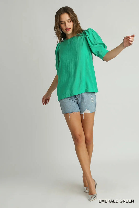 Boxy Cut Top with Bubble Sleeves