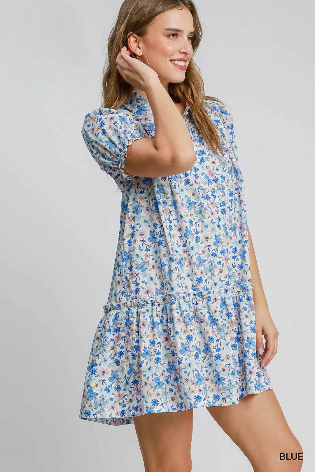 Flower Print Mini Shirt Dress