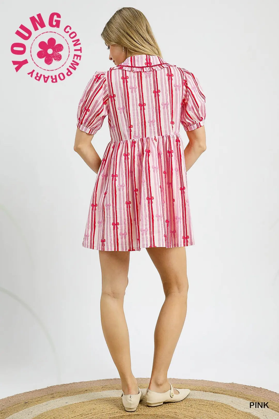 Striped Bow Print Baby Doll Dress