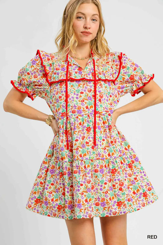 Ruffle Trim Floral Babydoll Dress