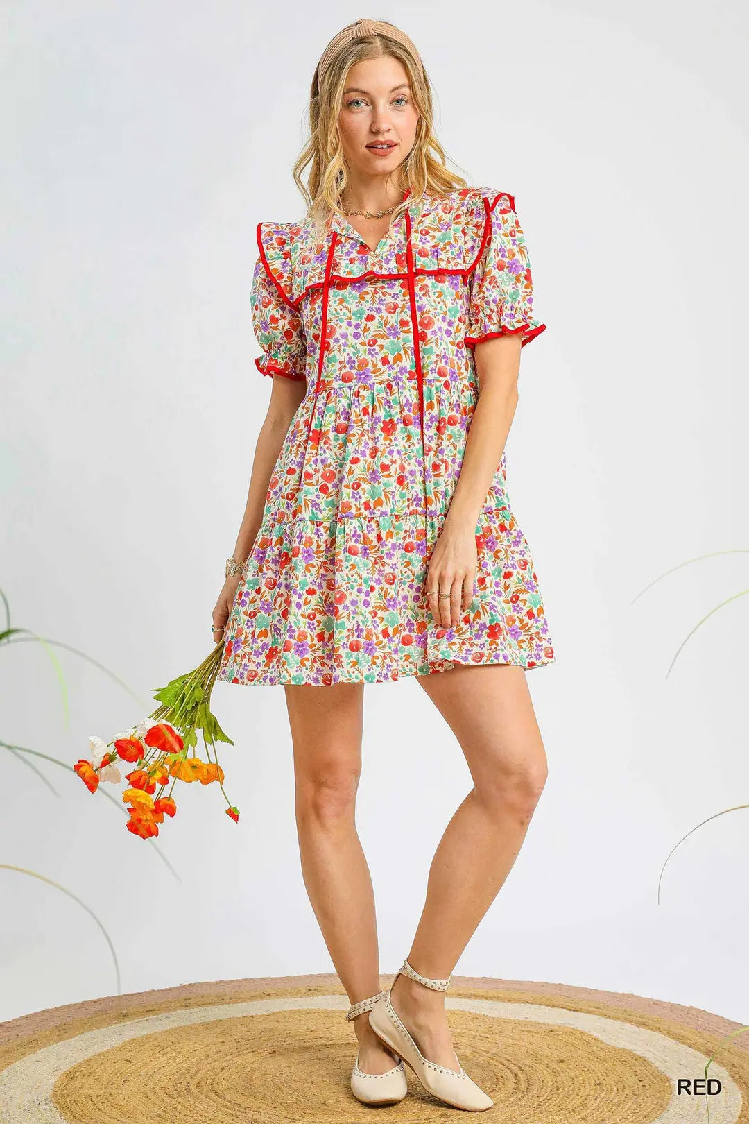 Ruffle Trim Floral Babydoll Dress