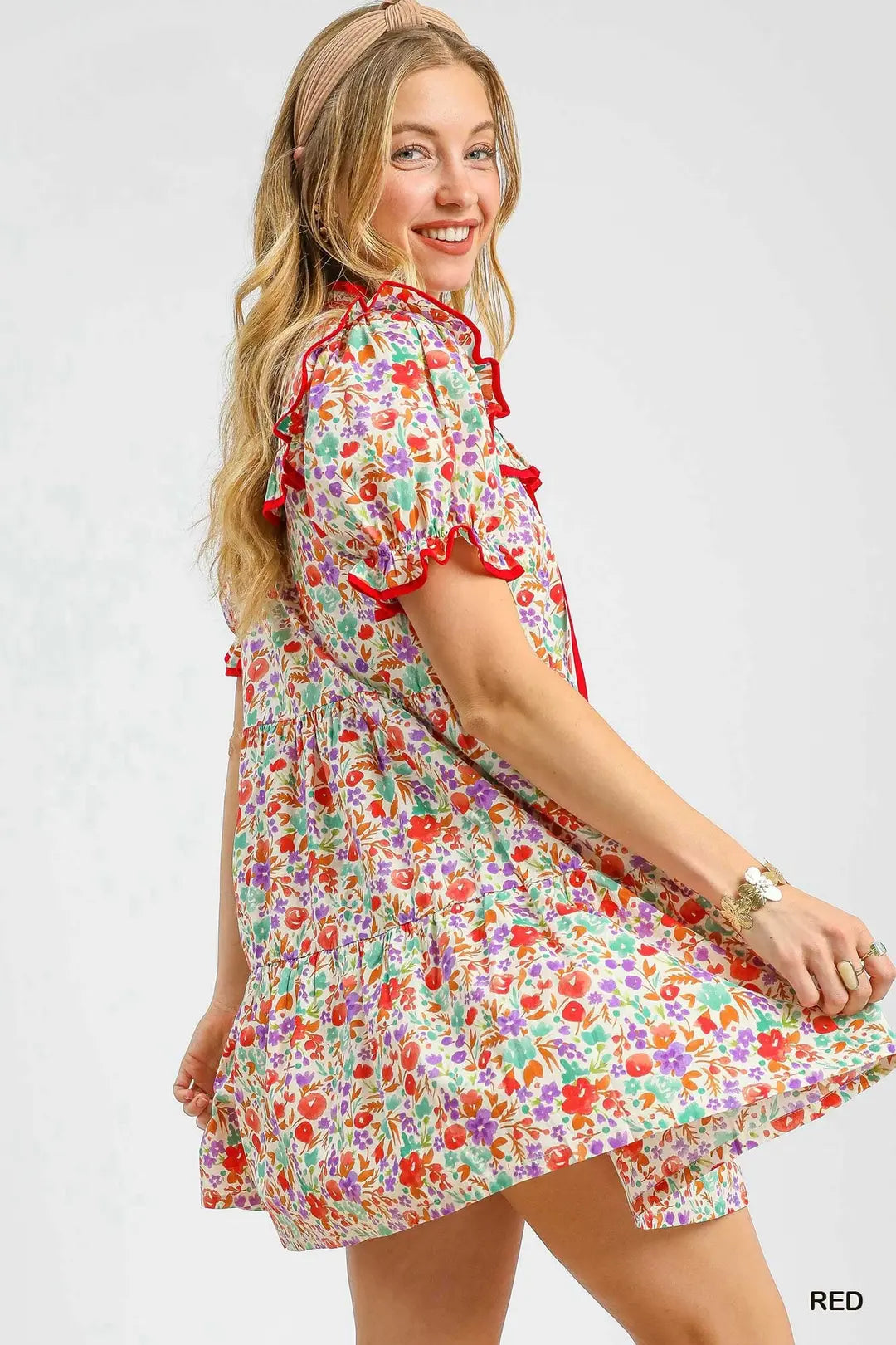 Ruffle Trim Floral Babydoll Dress