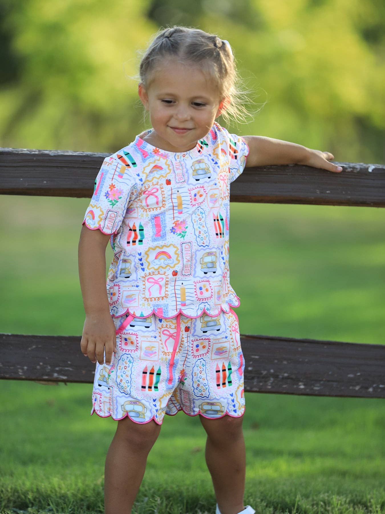 Girls Back to School Print Short Set