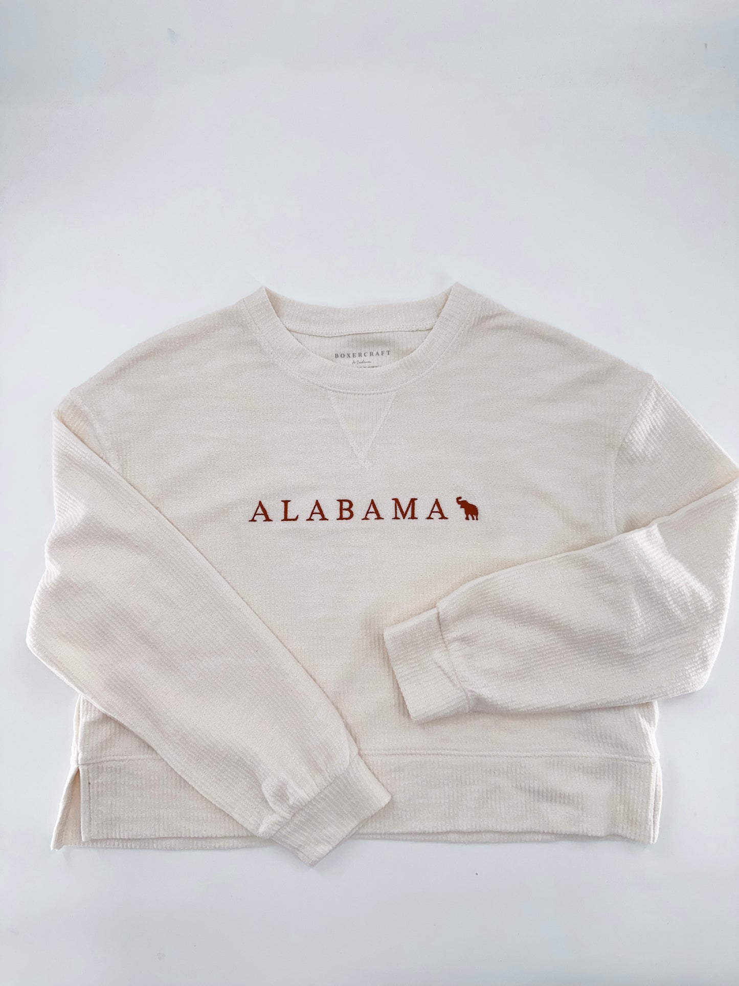 Alabama Embroidered Rib Knit Corded Boxy Crew