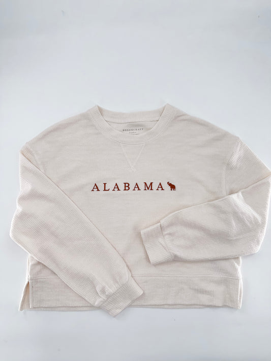 Alabama Embroidered Rib Knit Corded Boxy Crew