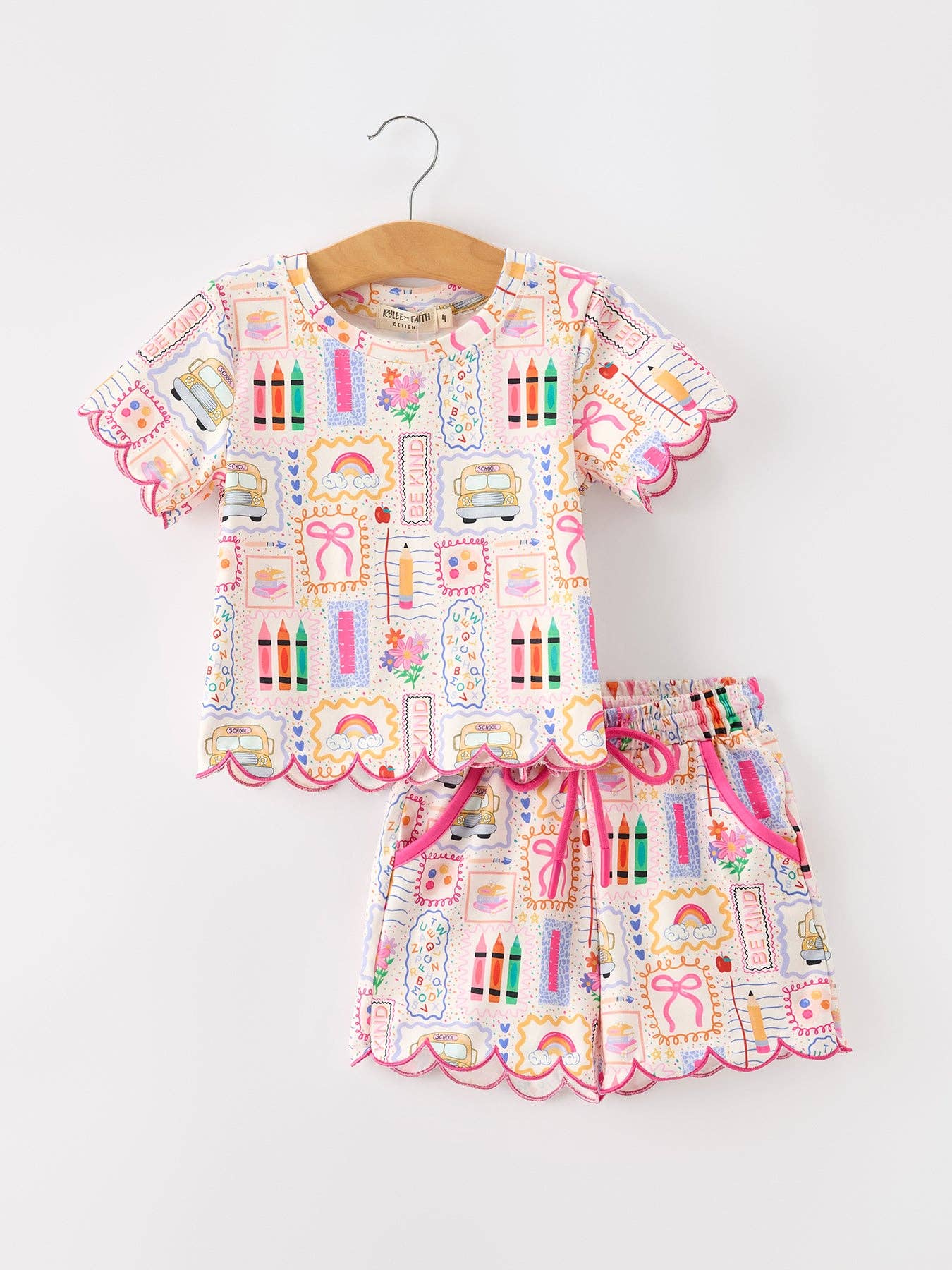 Girls Back to School Print Short Set