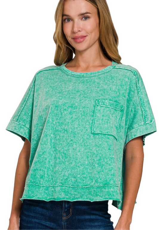 Halo Snow Washed Oversized Crop Box Tee