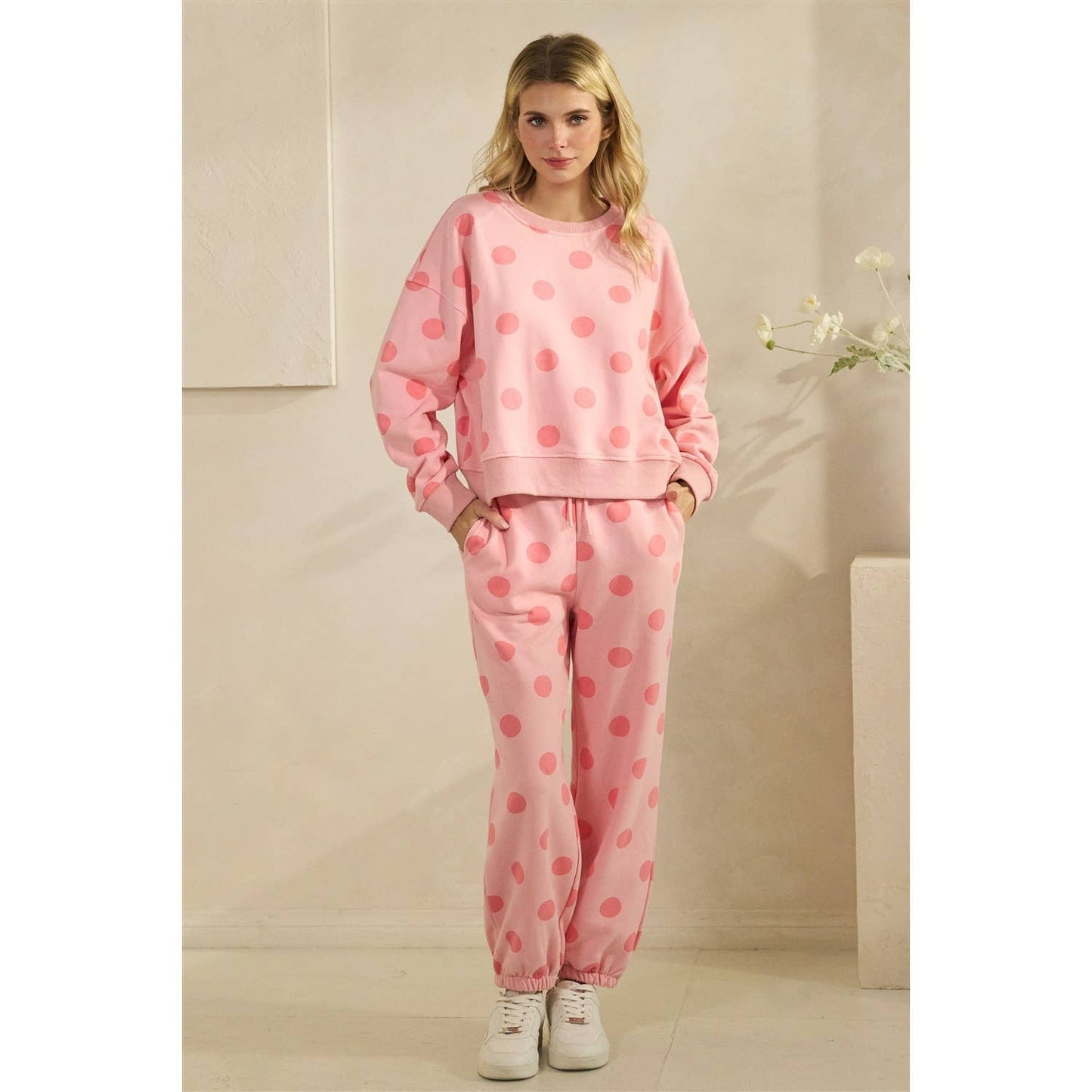 Polka Dot Crew Neck Sweatshirt