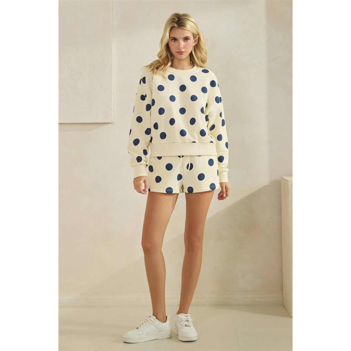 Polka Dot Crew Neck Sweatshirt