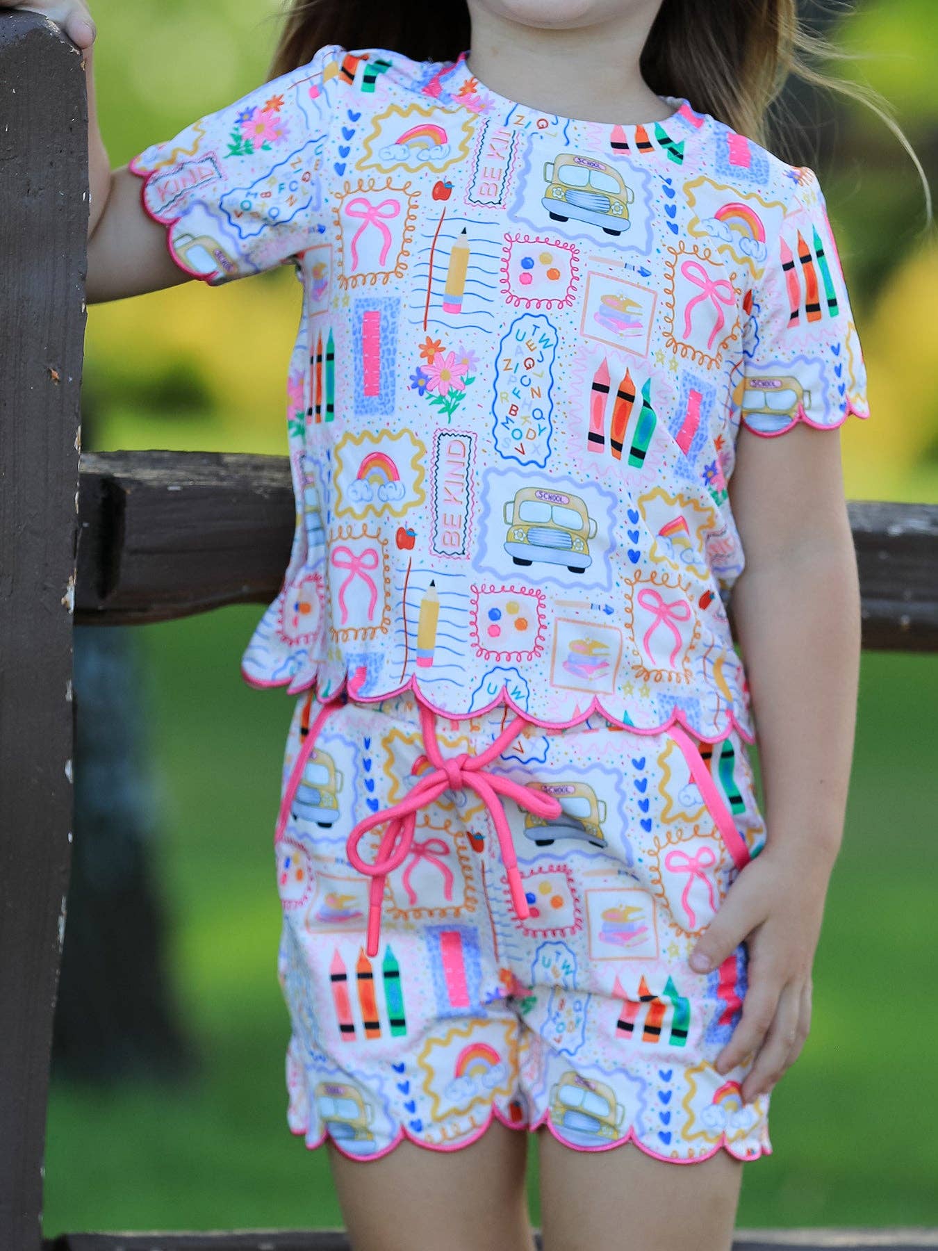 Girls Back to School Print Short Set