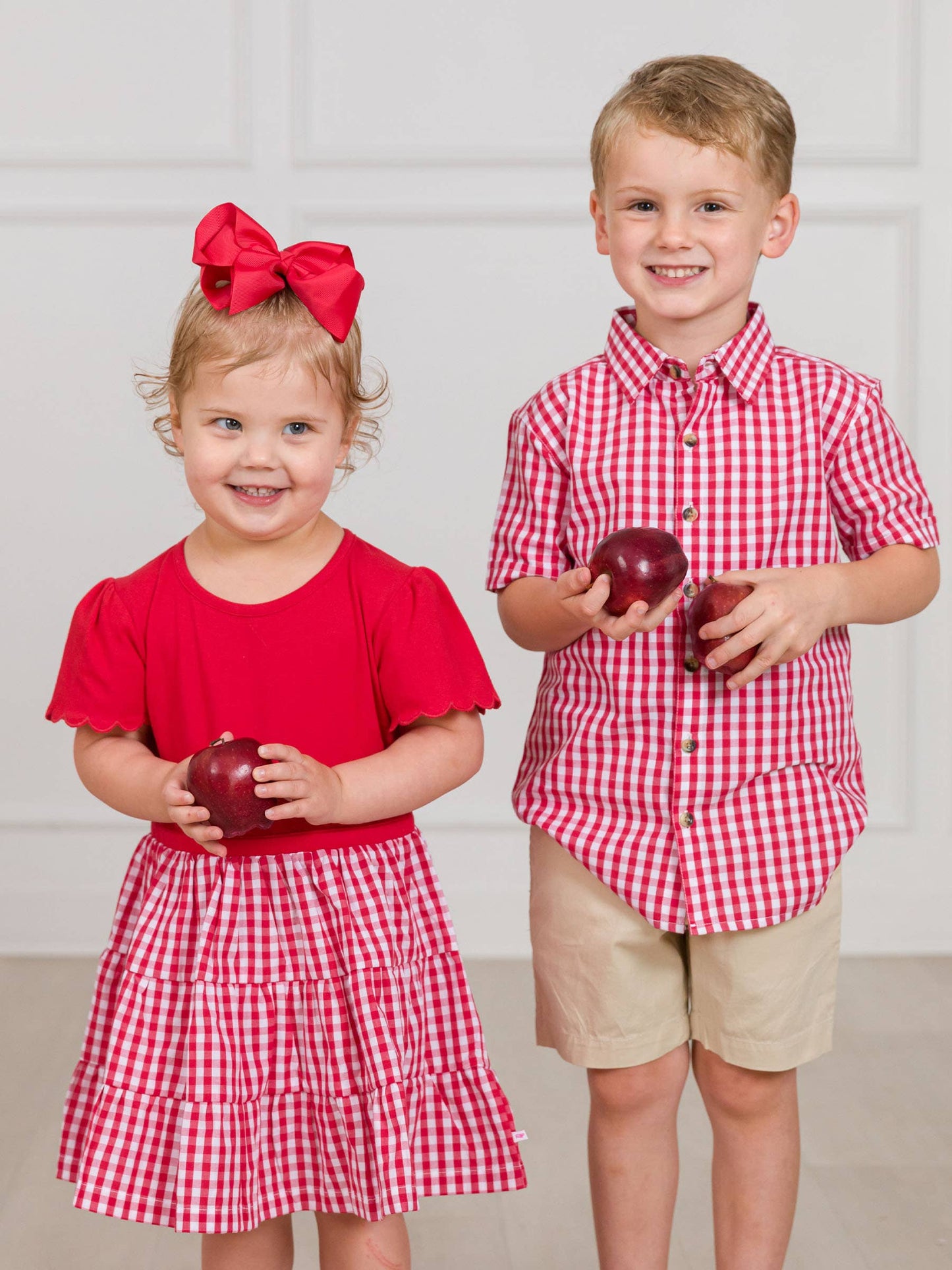 Boys Classic Red Gingham Short Sleeve Button Down Shirt
