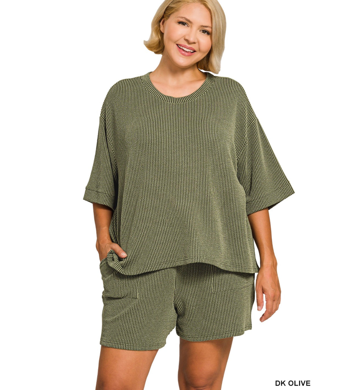 Plus Raised Rib Short Sleeve Tee & Shorts Set