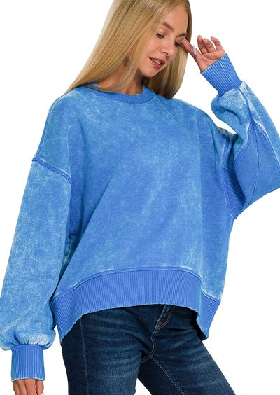Acid Wash Fleece Oversized Pullover