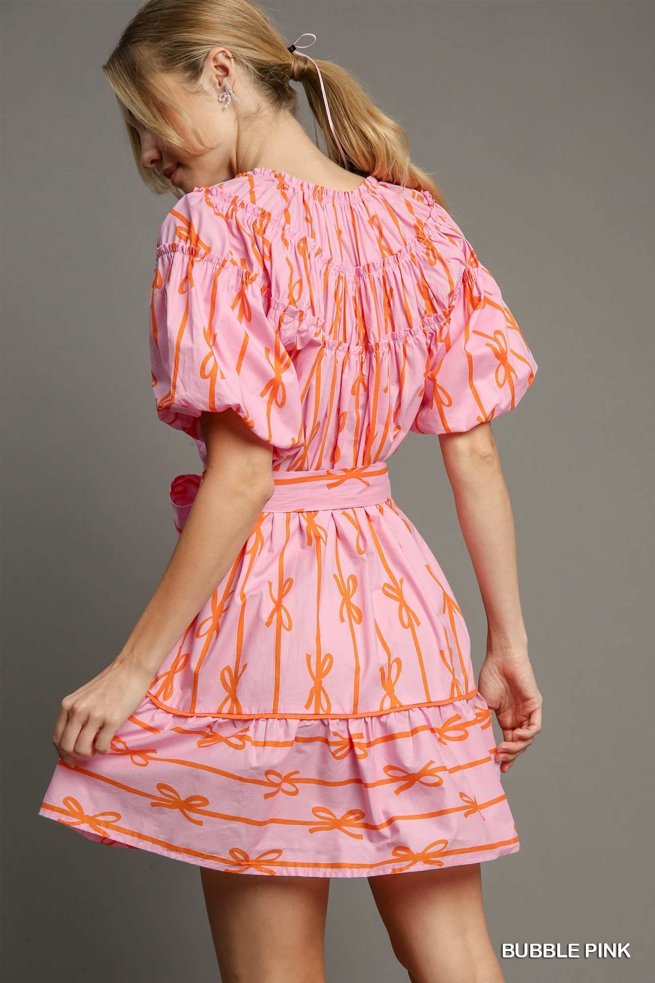 Ribbon Print Short Dress