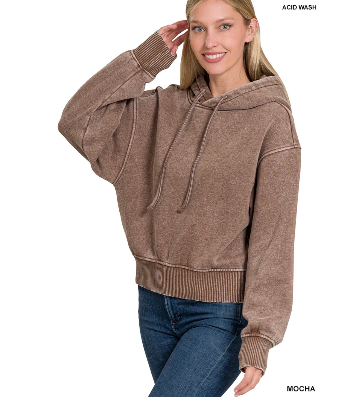 Acid Wash Fleece Cropped Hoodie