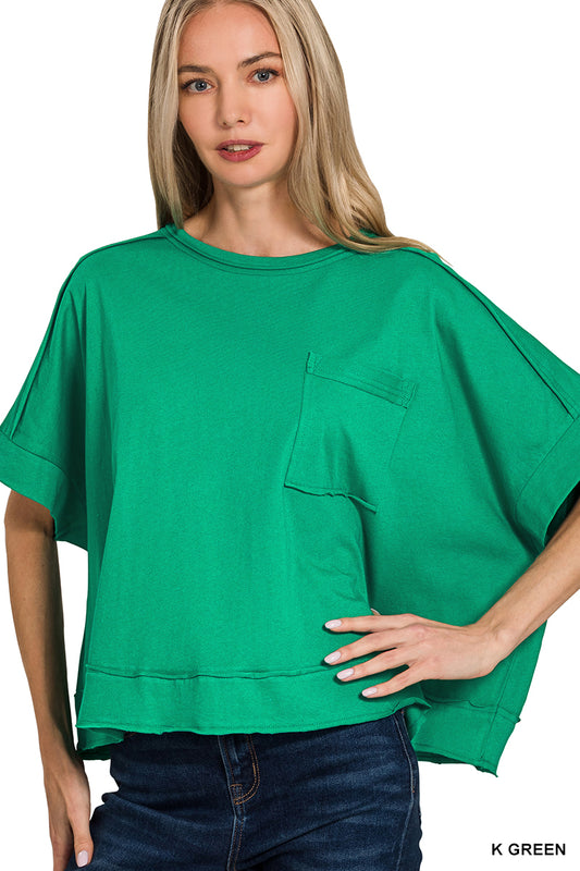 Exposed Seam Oversized Crop Box Tee - Kelly Green