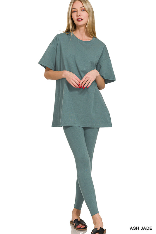 Cotton Round Neck Top & Legging Set - Ash Jade