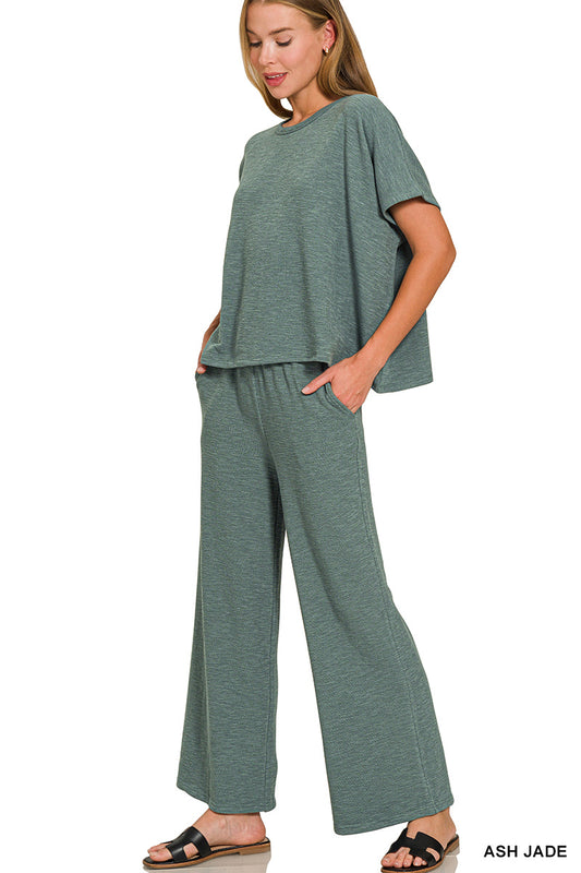 Cotton Slub Top & Pants Set - Ash Jade