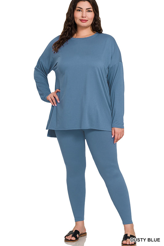 PLUS Brushed DTY Microfiber Loungewear Set - Dusty Blue