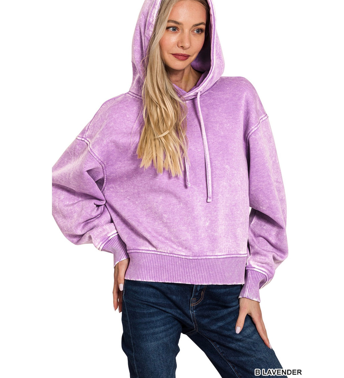 Acid Wash Fleece Cropped Hoodie